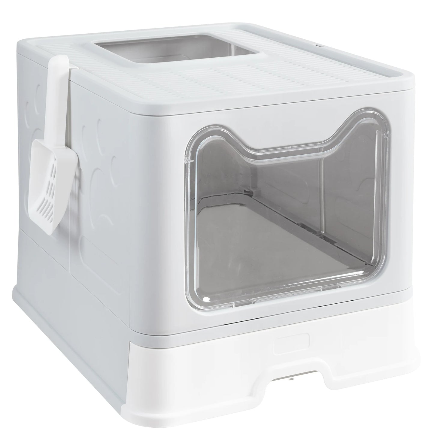 Large Foldable Cat Litter Box with Front Entry & Top Exit with Tray
