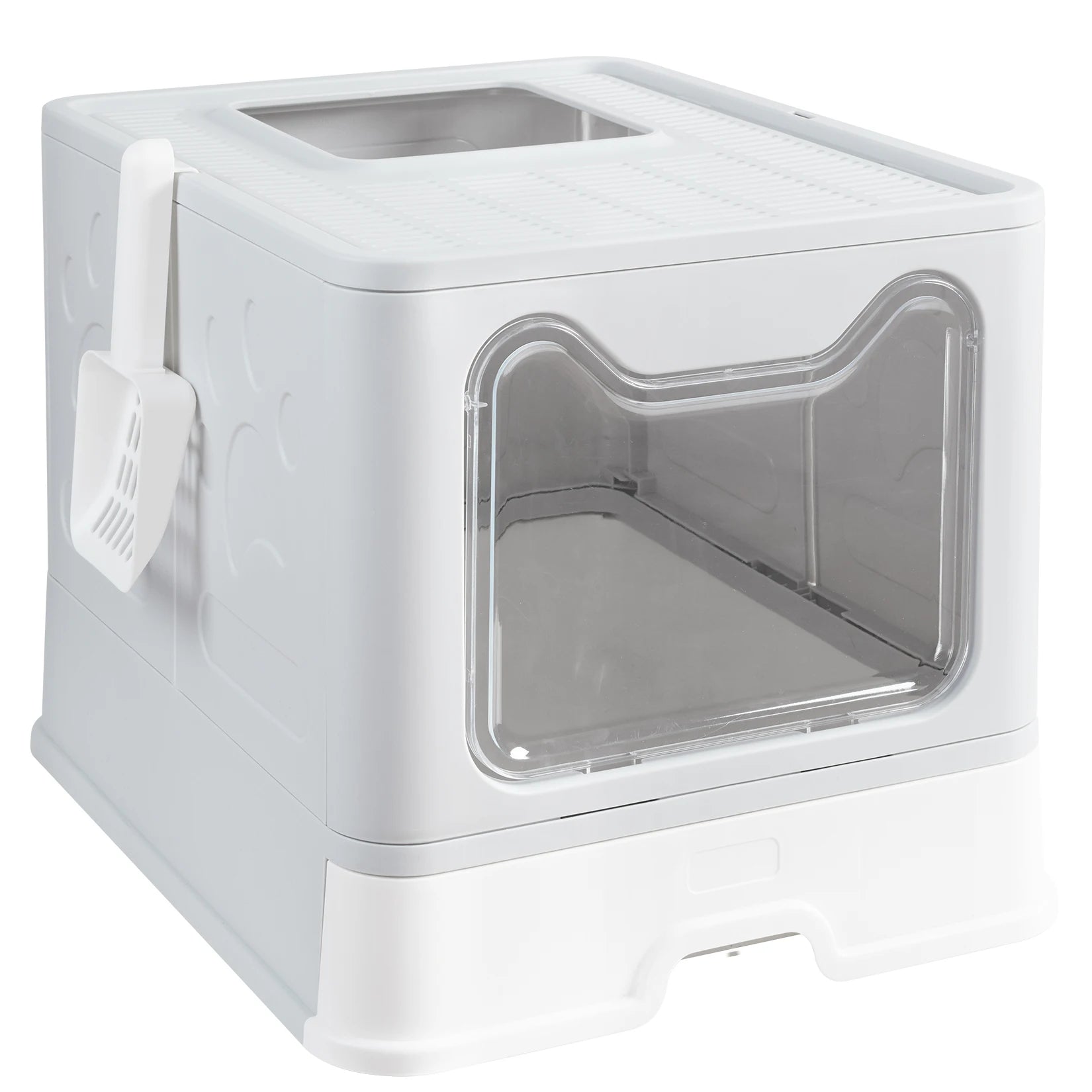 Large Foldable Cat Litter Box with Front Entry & Top Exit with Tray